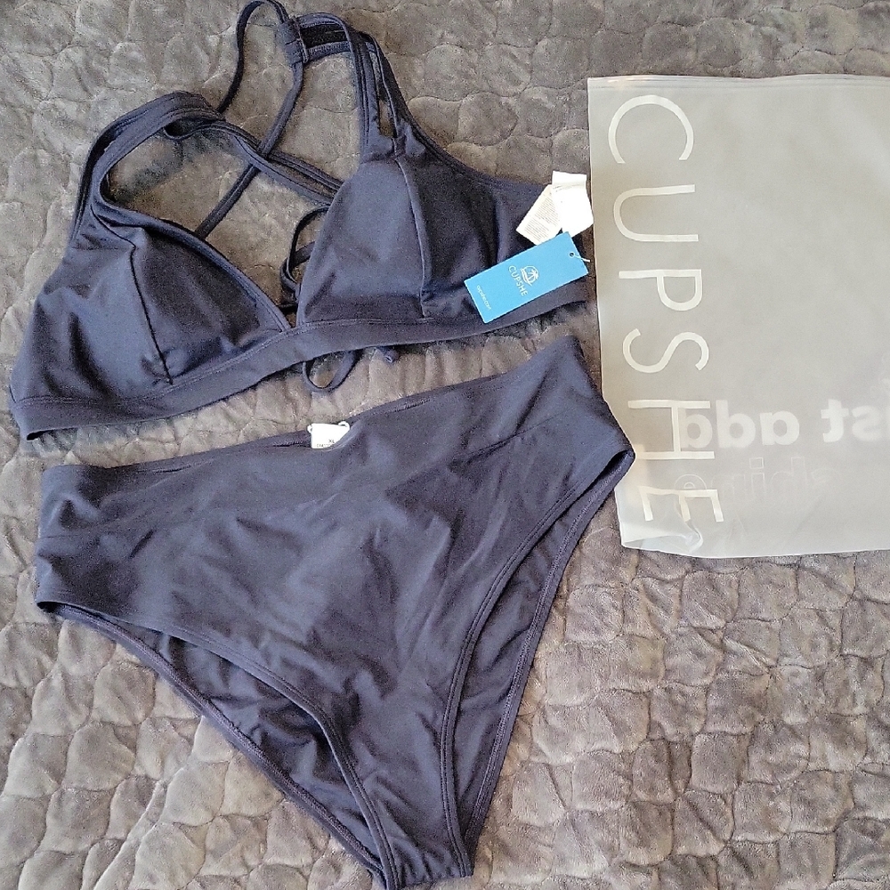 Cupshe Two Piece Bikini Set NWT | Blue Gray Strappy Swim